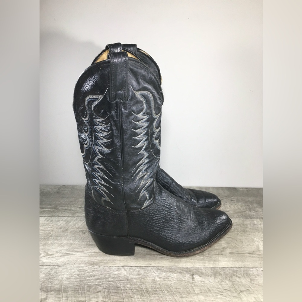 Abilene 6721 Bull Hide Black Leather Western Cowboy Mens Boots Vintage Size 9.5
